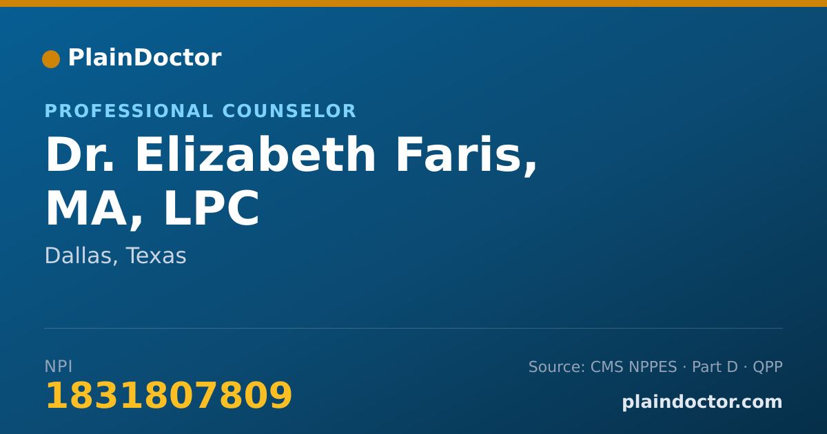 Shareable card for Elizabeth Faris, MA, LPC - Professional Counselor, Dallas, TX