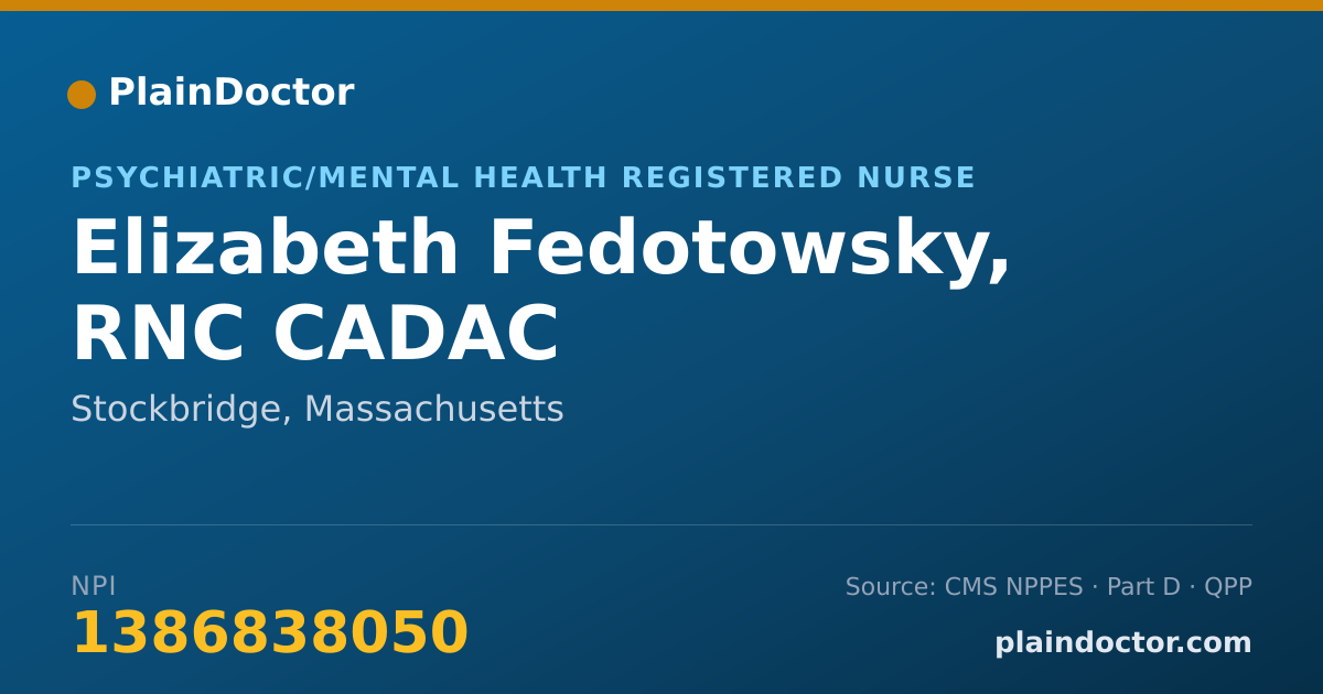 Shareable card for Elizabeth Fedotowsky, RNC CADAC - Psychiatric/Mental Health Registered Nurse, Stockbridge, MA