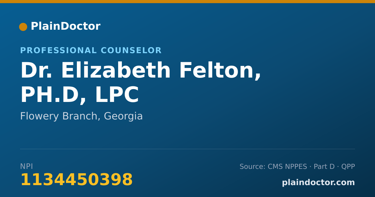 Shareable card for Elizabeth Felton, PH.D, LPC - Professional Counselor, Flowery Branch, GA