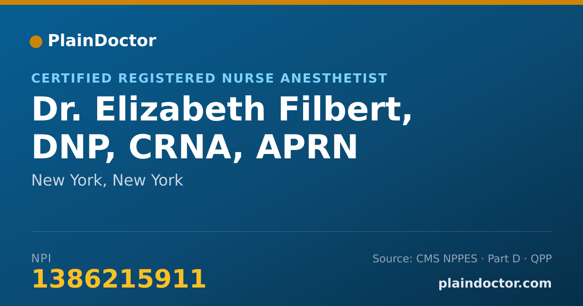 Shareable card for Elizabeth Filbert, DNP, CRNA, APRN - Certified Registered Nurse Anesthetist, New York, NY