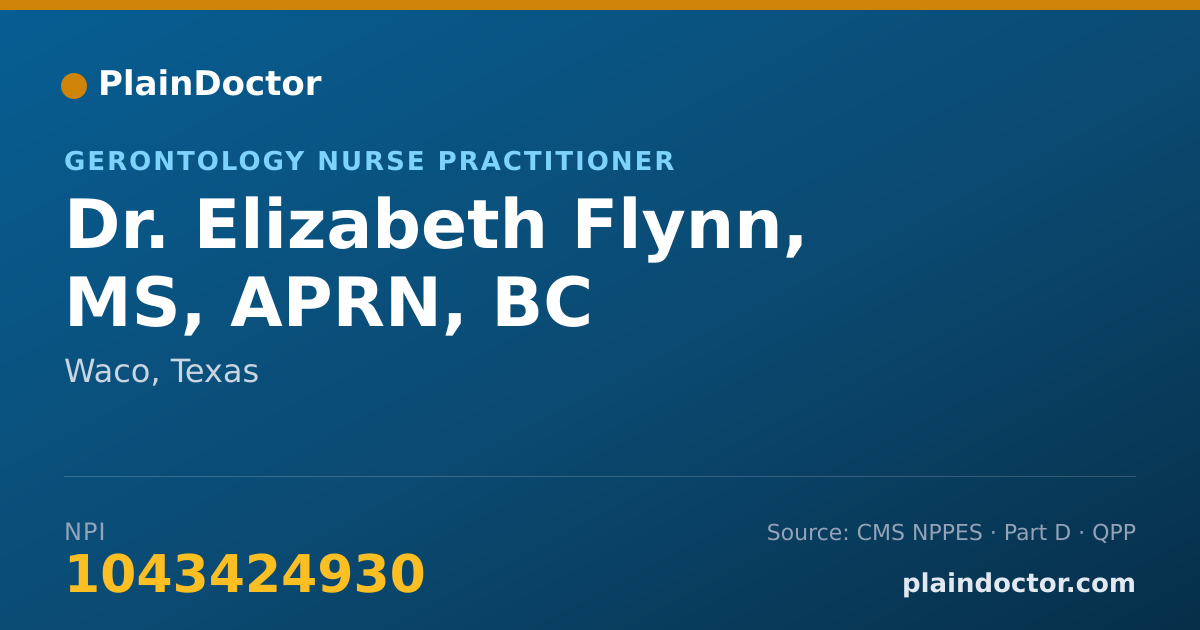 Shareable card for Elizabeth Flynn, MS, APRN, BC - Gerontology Nurse Practitioner, Waco, TX