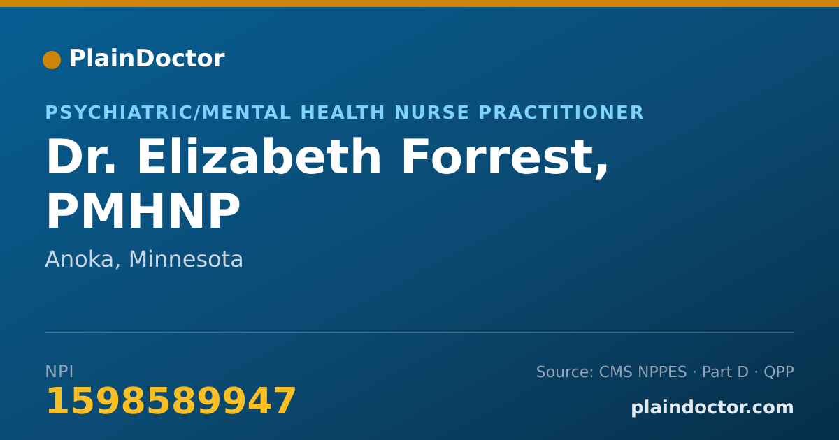 Shareable card for Elizabeth Forrest, PMHNP - Psychiatric/Mental Health Nurse Practitioner, Anoka, MN