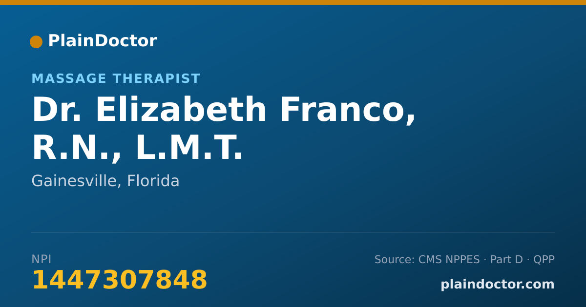 Shareable card for Elizabeth Franco, R.N., L.M.T. - Massage Therapist, Gainesville, FL