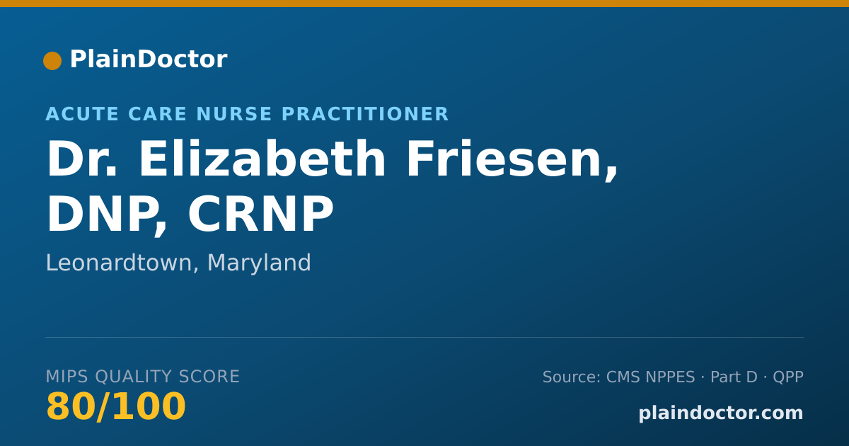 Shareable card for Elizabeth Friesen, DNP, CRNP - Acute Care Nurse Practitioner, Leonardtown, MD