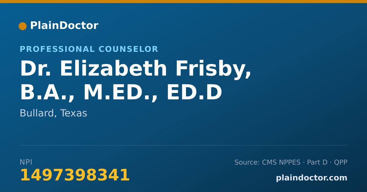 Shareable card for Elizabeth Frisby, B.A., M.ED., ED.D - Professional Counselor, Bullard, TX