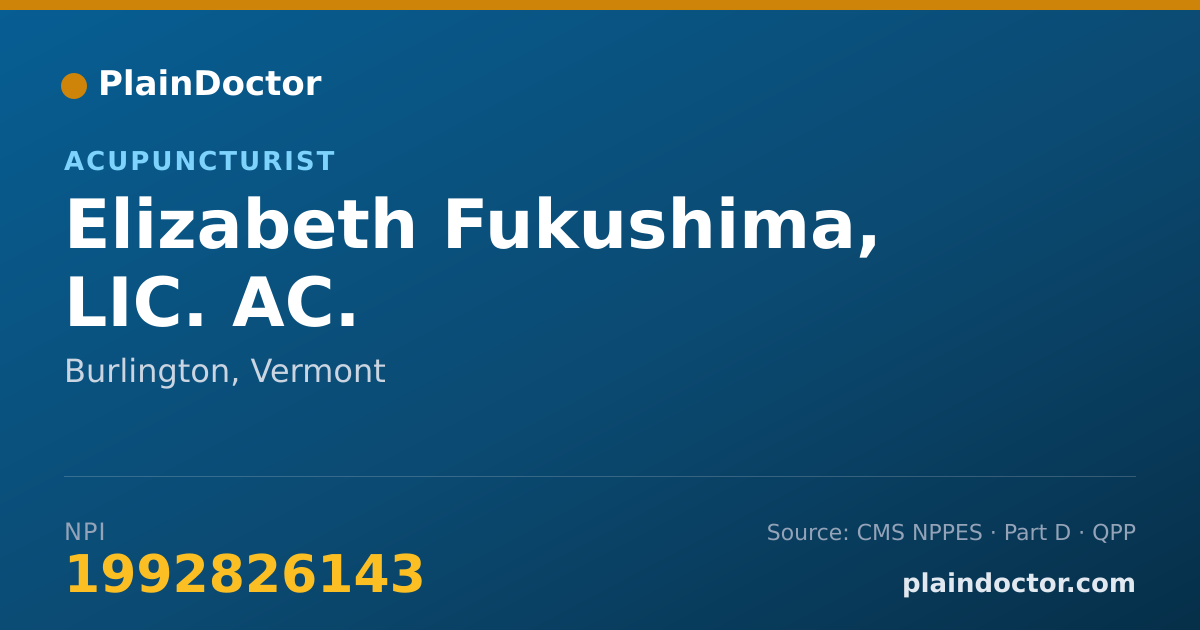 Shareable card for Elizabeth Fukushima, LIC. AC. - Acupuncturist, Burlington, VT