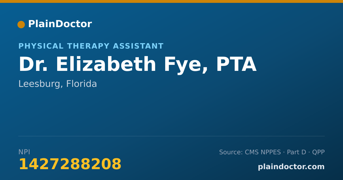 Shareable card for Elizabeth Fye, PTA - Physical Therapy Assistant, Leesburg, FL
