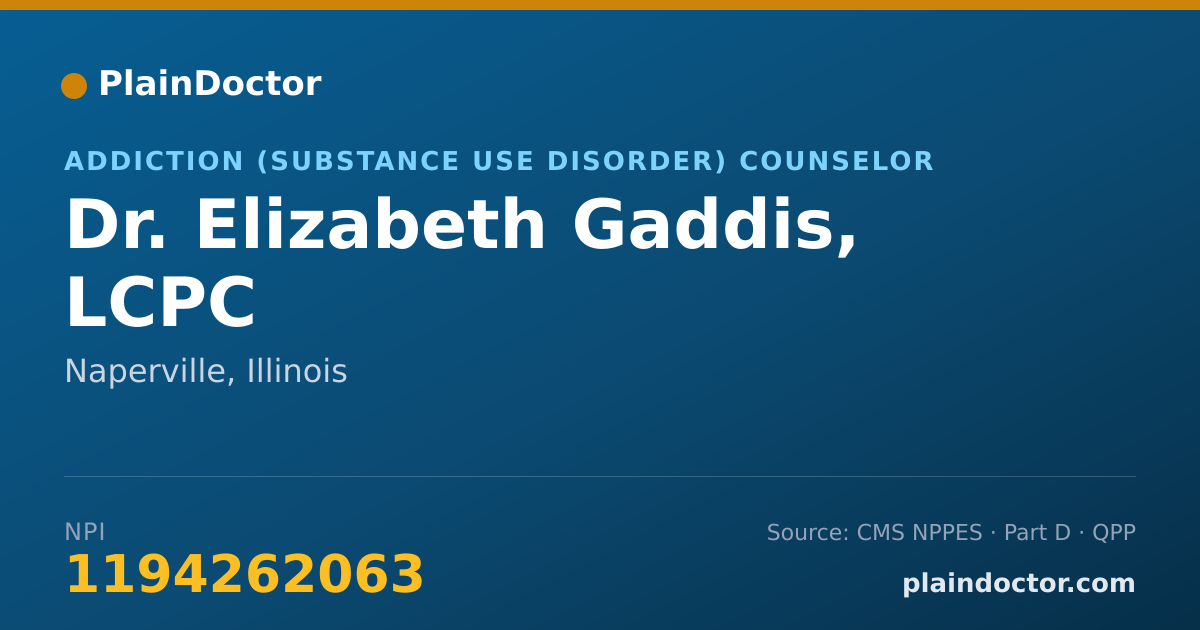 Shareable card for Elizabeth Gaddis, LCPC - Addiction (Substance Use Disorder) Counselor, Naperville, IL