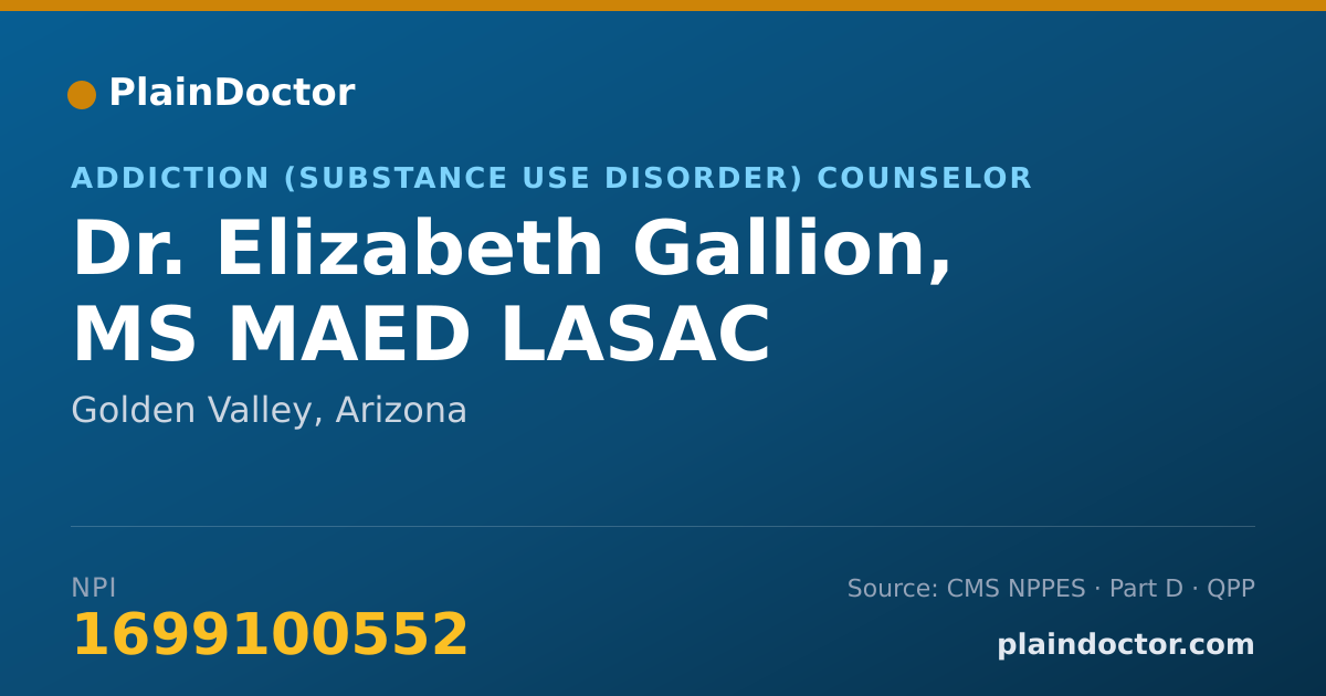 Shareable card for Elizabeth Gallion, MS MAED LASAC - Addiction (Substance Use Disorder) Counselor, Golden Valley, AZ