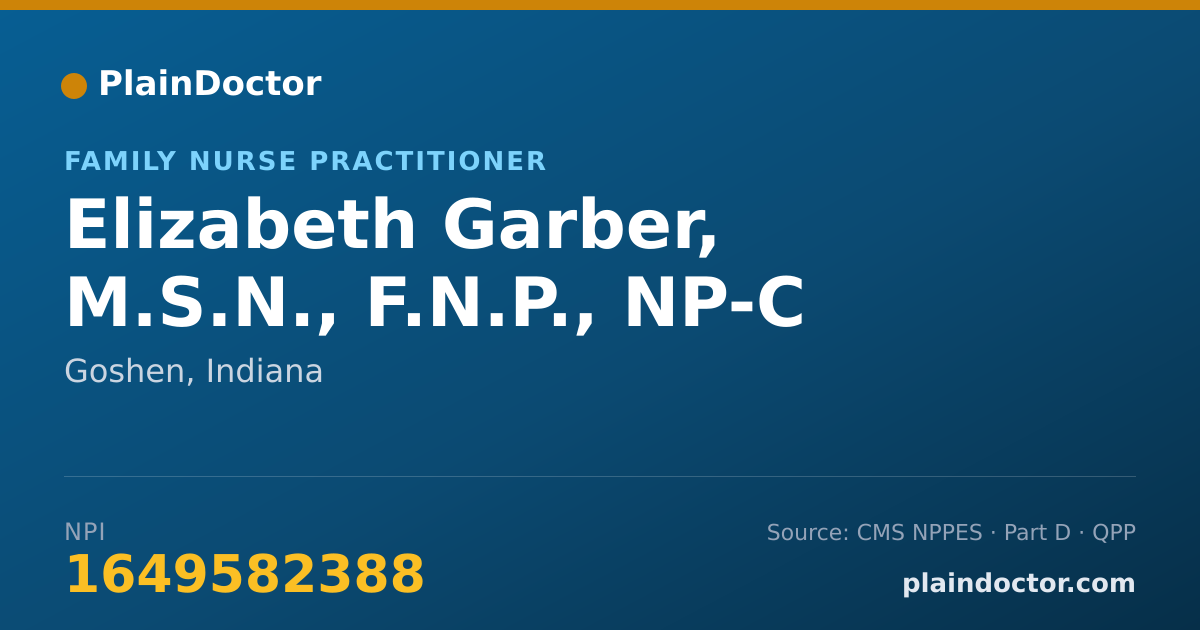Shareable card for Elizabeth Garber, M.S.N., F.N.P., NP-C - Family Nurse Practitioner, Goshen, IN