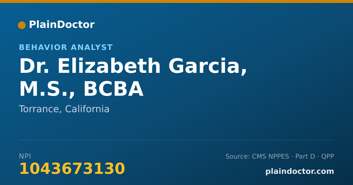 Shareable card for Elizabeth Garcia, M.S., BCBA - Behavior Analyst, Torrance, CA