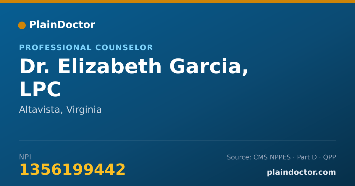 Shareable card for Elizabeth Garcia, LPC - Professional Counselor, Altavista, VA