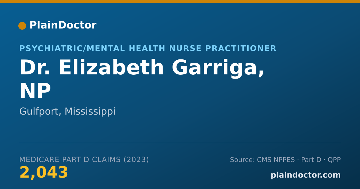Shareable card for Elizabeth Garriga, NP - Psychiatric/Mental Health Nurse Practitioner, Gulfport, MS