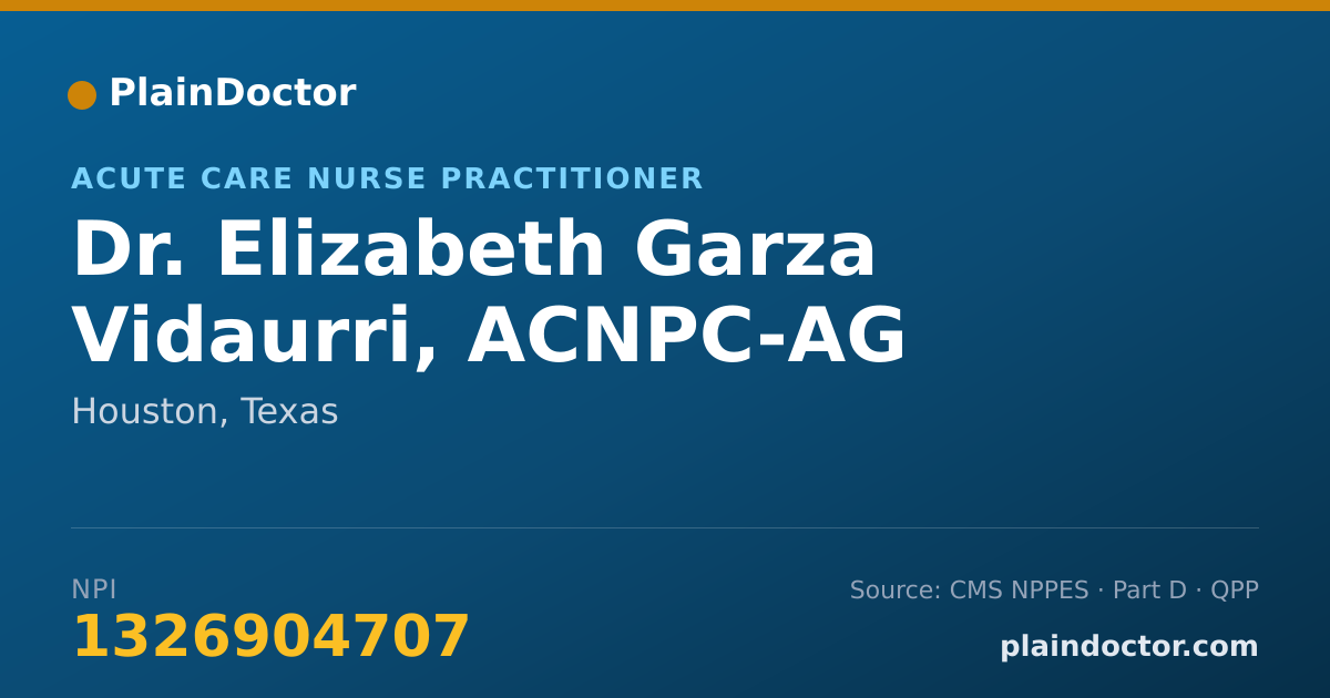 Shareable card for Elizabeth Garza Vidaurri, ACNPC-AG - Acute Care Nurse Practitioner, Houston, TX