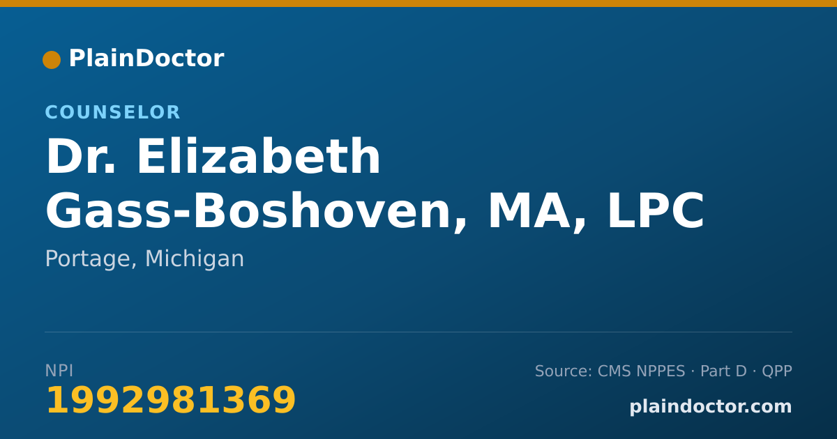 Shareable card for Elizabeth Gass-Boshoven, MA, LPC - Counselor, Portage, MI