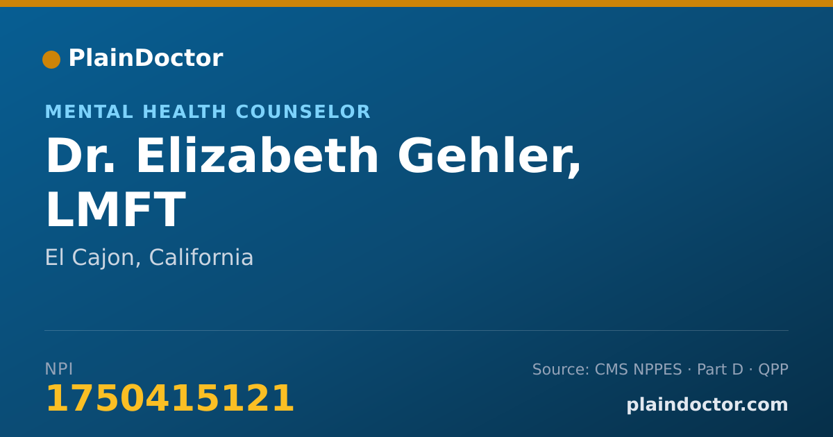 Shareable card for Elizabeth Gehler, LMFT - Mental Health Counselor, El Cajon, CA