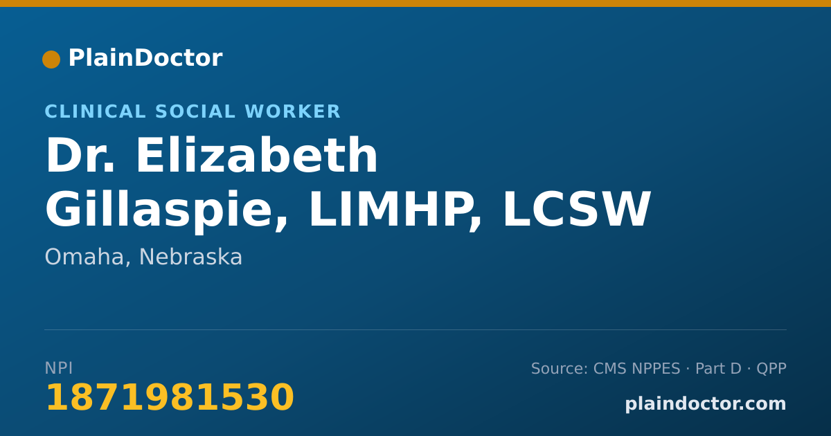 Shareable card for Elizabeth Gillaspie, LIMHP, LCSW - Clinical Social Worker, Omaha, NE