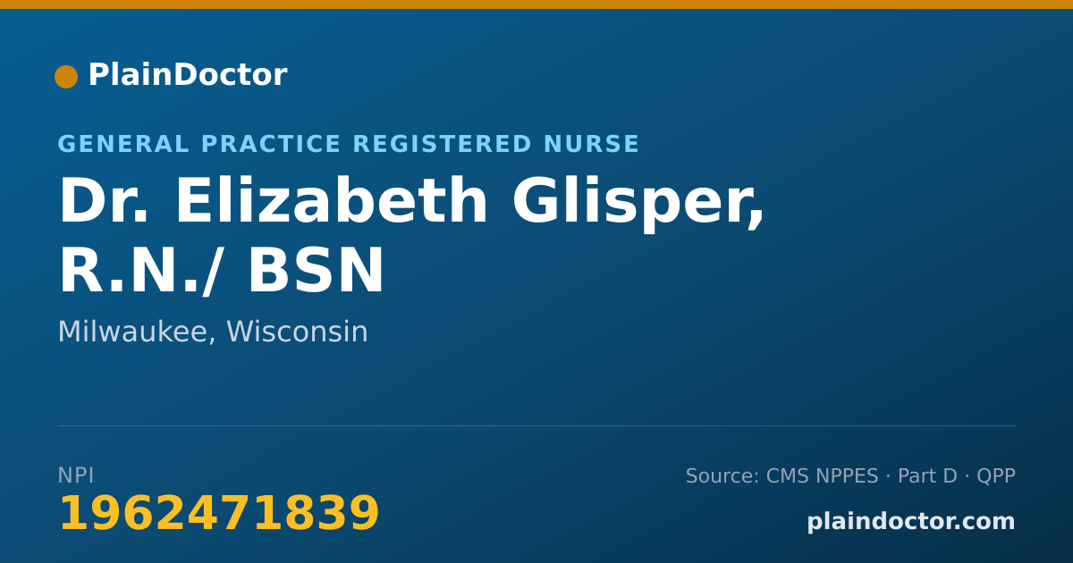 Shareable card for Elizabeth Glisper, R.N./ BSN - General Practice Registered Nurse, Milwaukee, WI