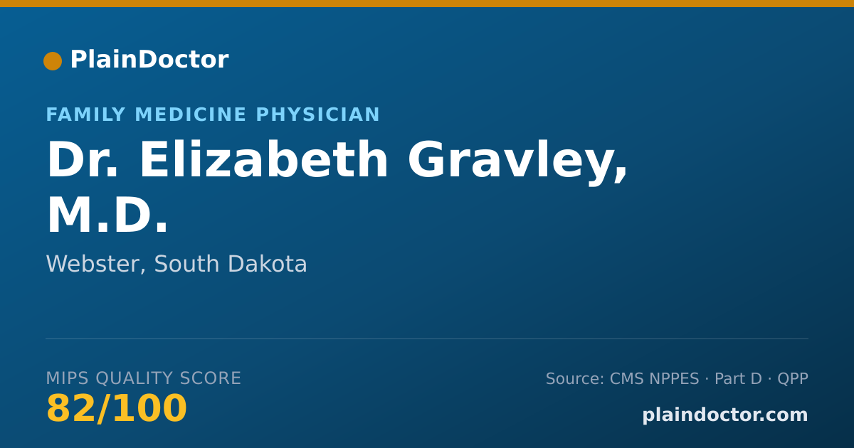 Shareable card for Elizabeth Gravley, M.D. - Family Medicine Physician, Webster, SD