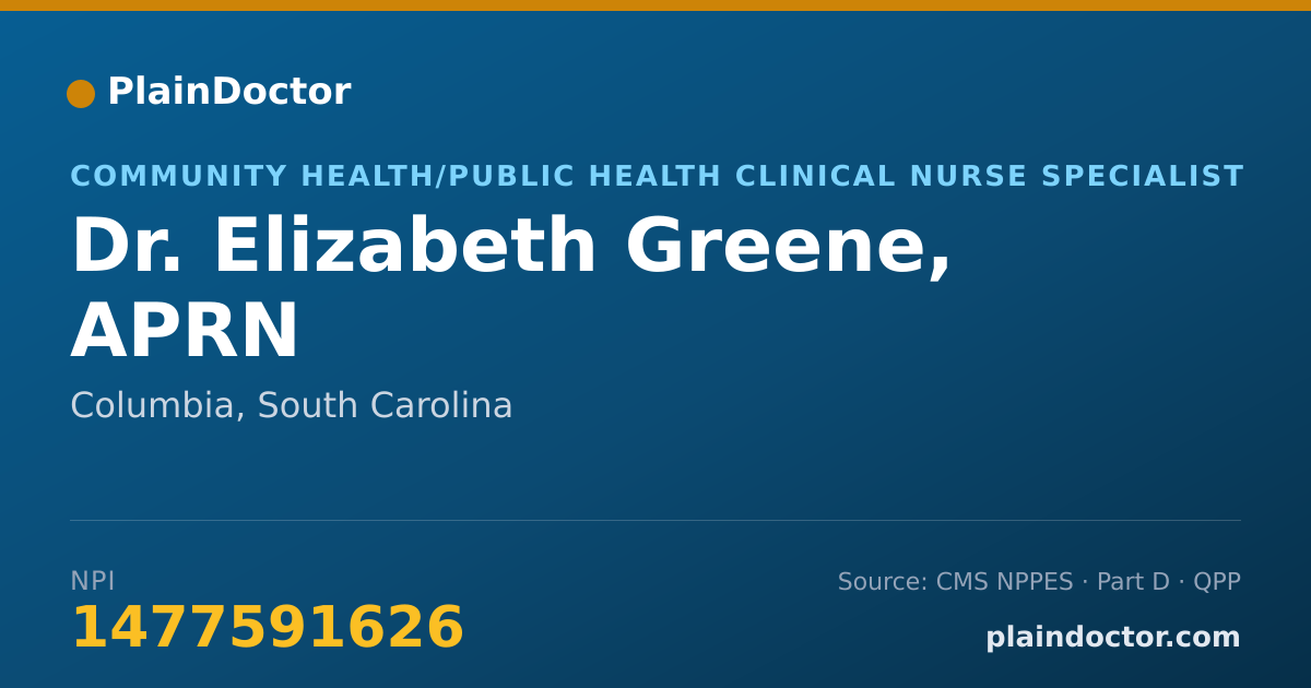 Shareable card for Elizabeth Greene, APRN - Community Health/Public Health Clinical Nurse Specialist, Columbia, SC