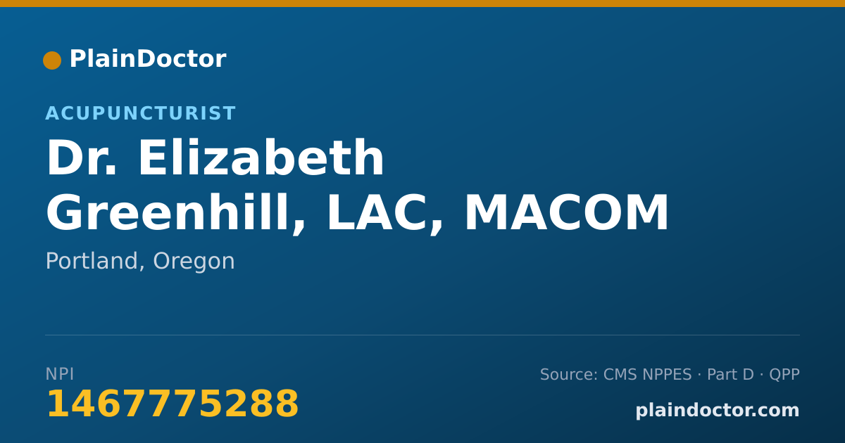 Shareable card for Elizabeth Greenhill, LAC, MACOM - Acupuncturist, Portland, OR