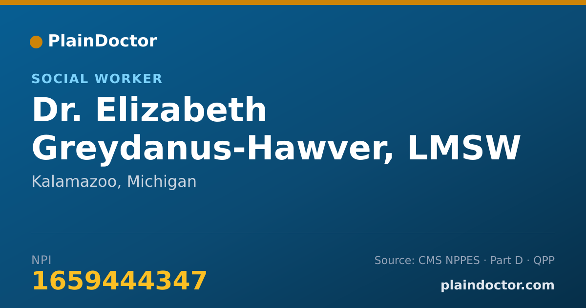 Shareable card for Elizabeth Greydanus-Hawver, LMSW - Social Worker, Kalamazoo, MI