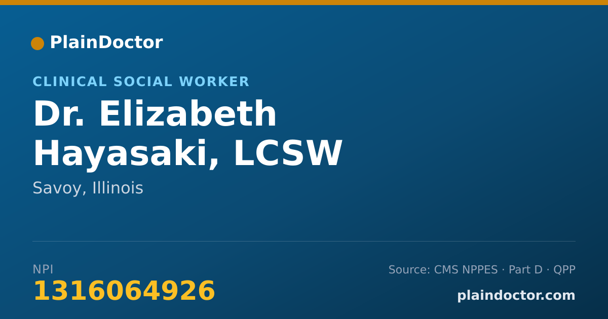 Shareable card for Elizabeth Hayasaki, LCSW - Clinical Social Worker, Savoy, IL