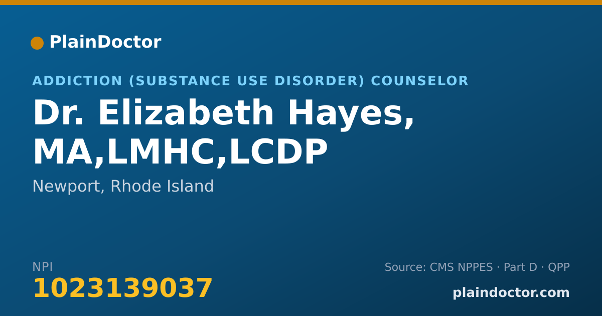 Shareable card for Elizabeth Hayes, MA,LMHC,LCDP - Addiction (Substance Use Disorder) Counselor, Newport, RI