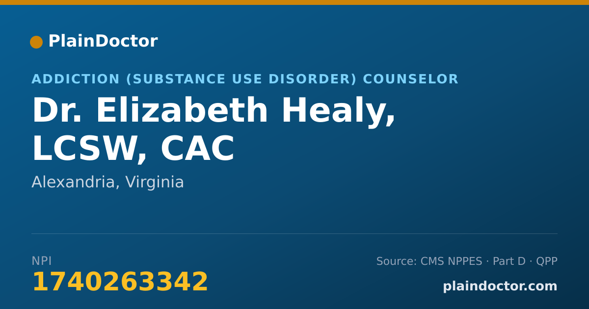 Shareable card for Elizabeth Healy, LCSW, CAC - Addiction (Substance Use Disorder) Counselor, Alexandria, VA