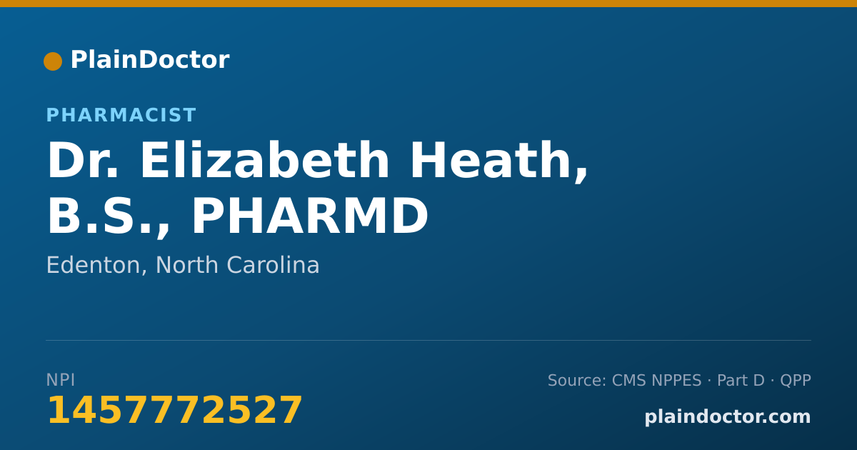 Shareable card for Elizabeth Heath, B.S., PHARMD - Pharmacist, Edenton, NC