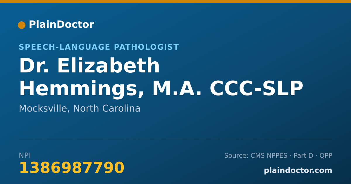 Shareable card for Elizabeth Hemmings, M.A. CCC-SLP - Speech-Language Pathologist, Mocksville, NC