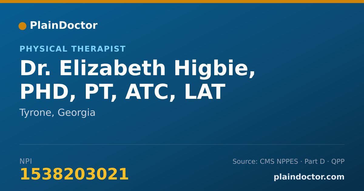 Shareable card for Elizabeth Higbie, PHD, PT, ATC, LAT - Physical Therapist, Tyrone, GA