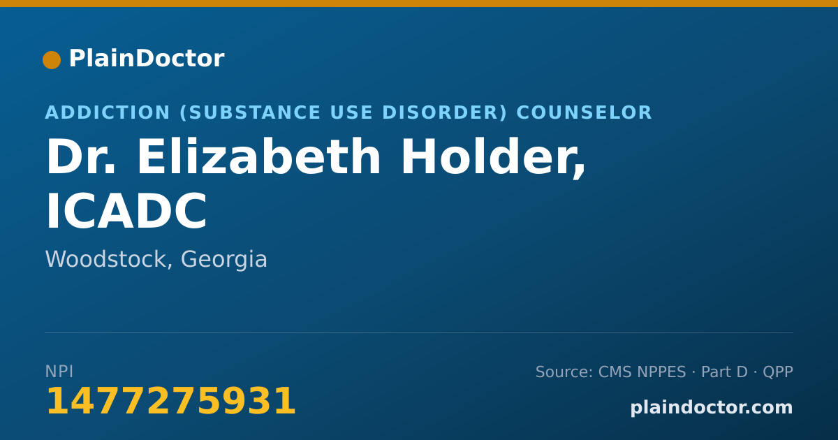 Shareable card for Elizabeth Holder, ICADC - Addiction (Substance Use Disorder) Counselor, Woodstock, GA