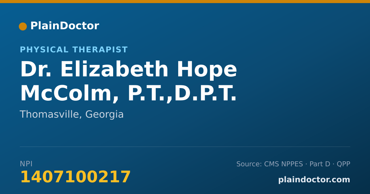Shareable card for Elizabeth Hope McColm, P.T.,D.P.T. - Physical Therapist, Thomasville, GA