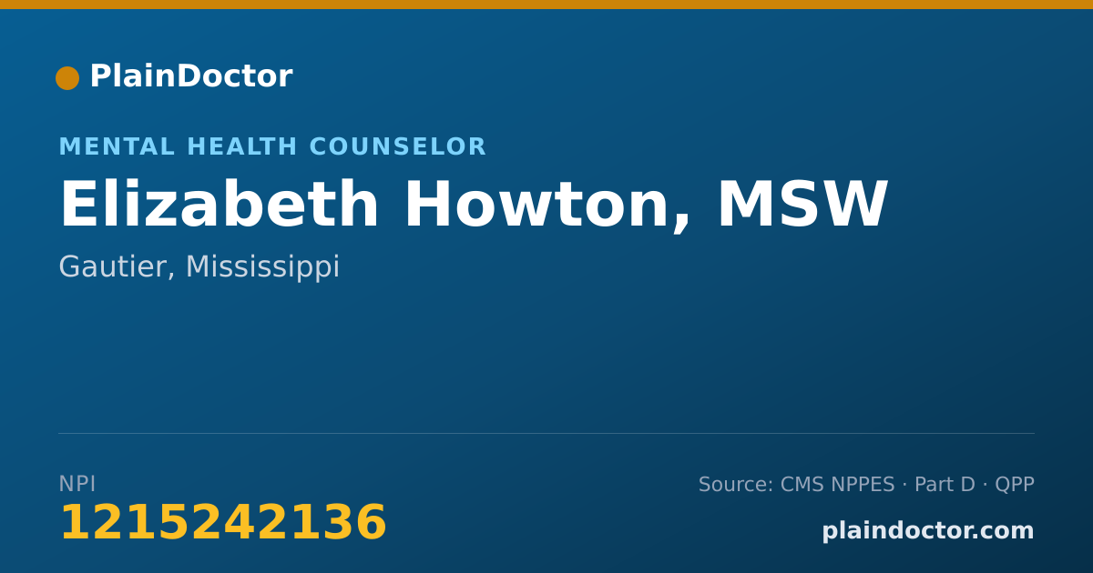 Shareable card for Elizabeth Howton, MSW - Mental Health Counselor, Gautier, MS