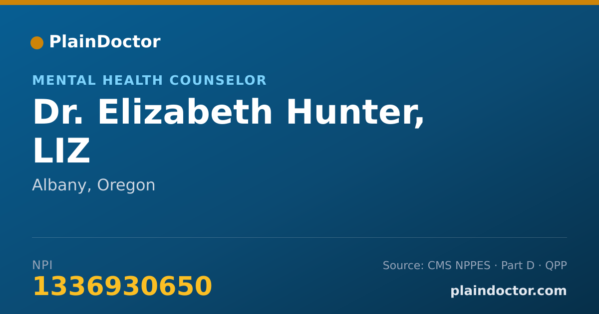 Shareable card for Elizabeth Hunter, LIZ - Mental Health Counselor, Albany, OR