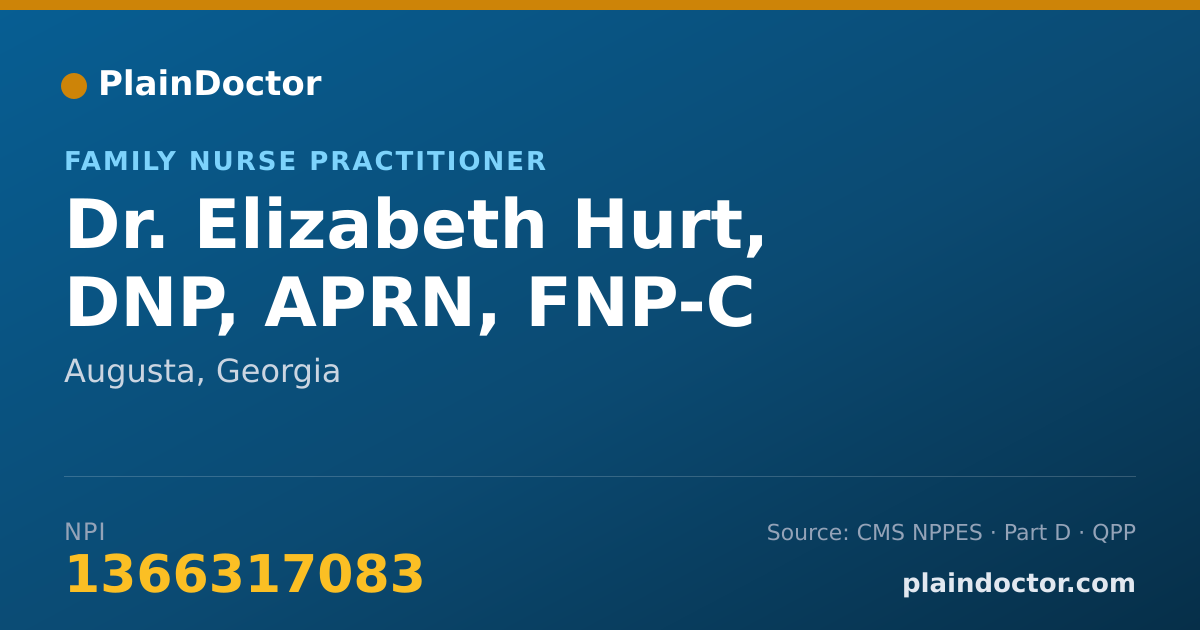 Shareable card for Elizabeth Hurt, DNP, APRN, FNP-C - Family Nurse Practitioner, Augusta, GA