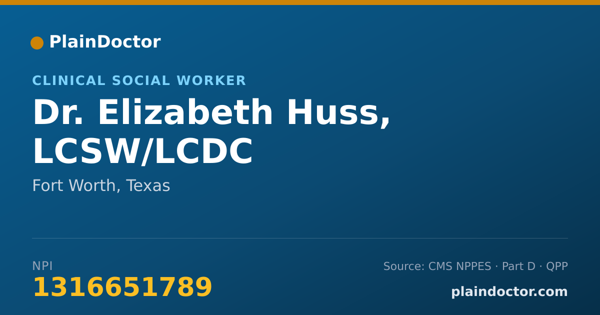 Shareable card for Elizabeth Huss, LCSW/LCDC - Clinical Social Worker, Fort Worth, TX