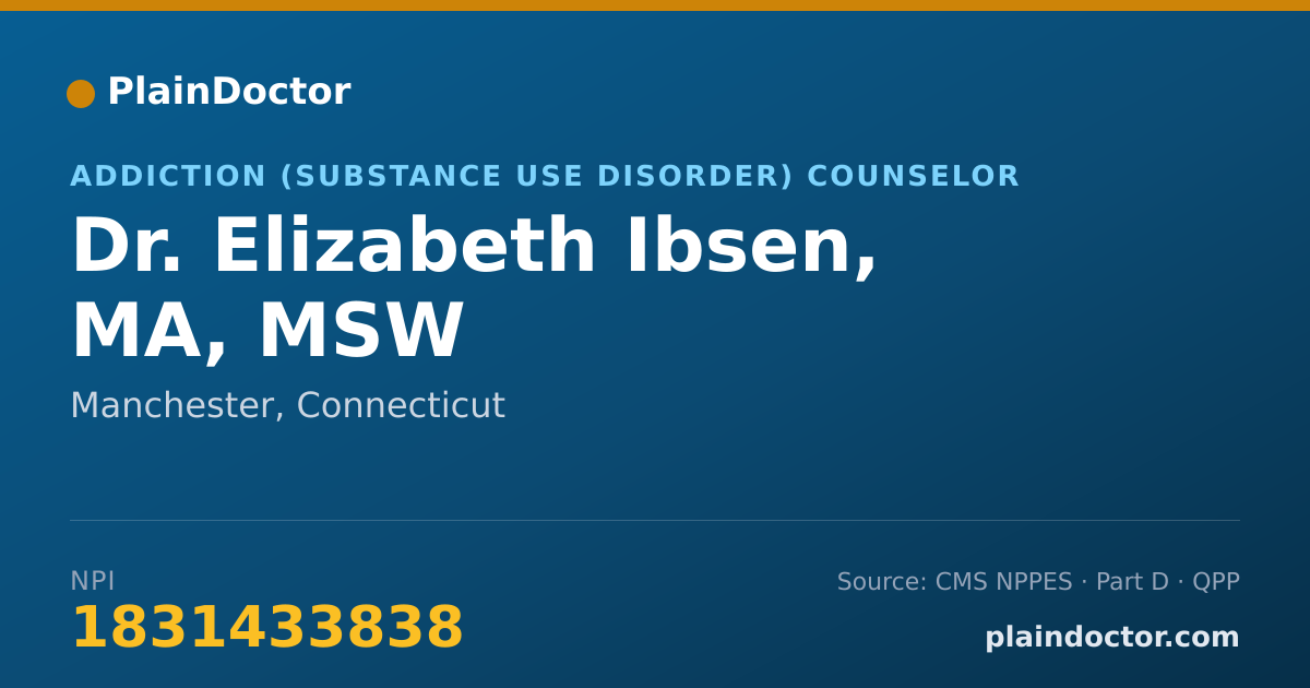 Shareable card for Elizabeth Ibsen, MA, MSW - Addiction (Substance Use Disorder) Counselor, Manchester, CT