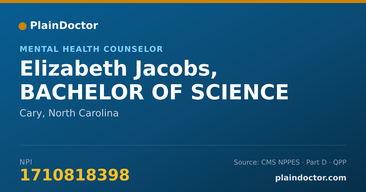 Shareable card for Elizabeth Jacobs, BACHELOR OF SCIENCE - Mental Health Counselor, Cary, NC