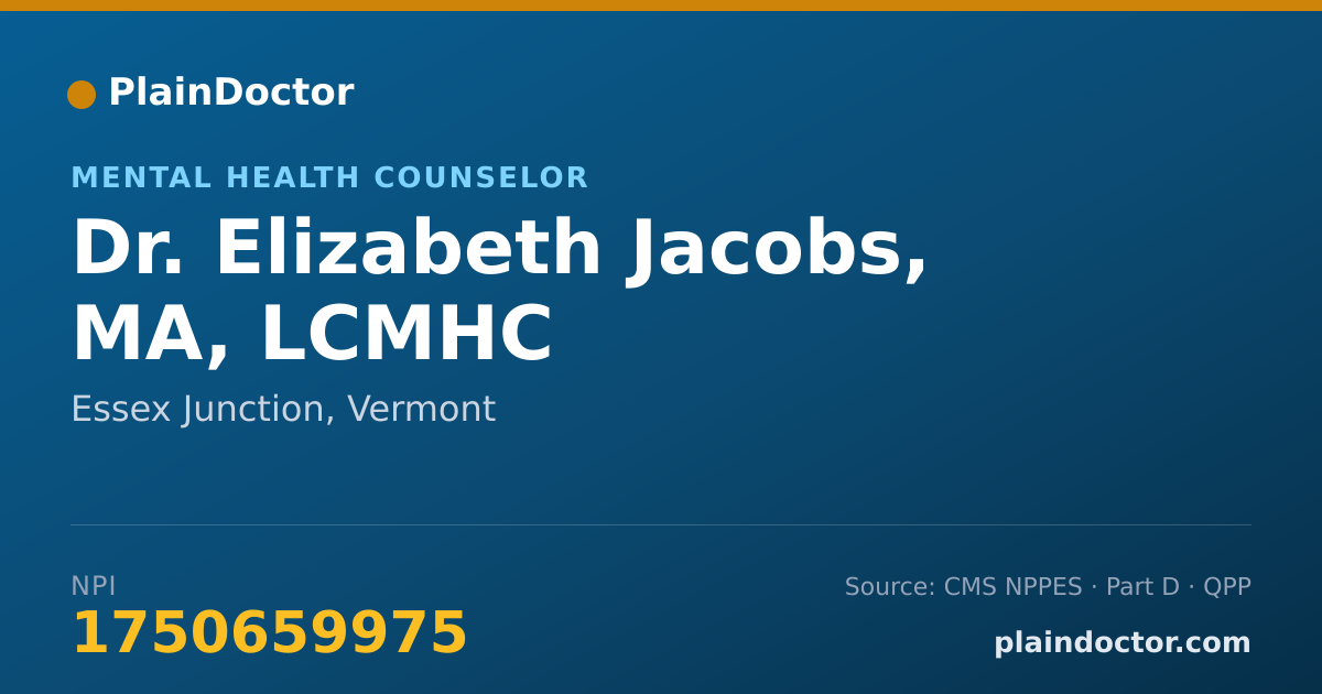 Shareable card for Elizabeth Jacobs, MA, LCMHC - Mental Health Counselor, Essex Junction, VT