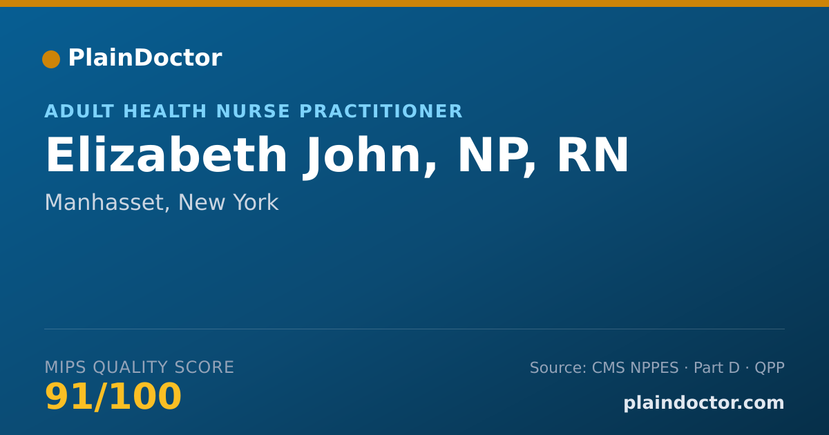 Shareable card for Elizabeth John, NP, RN - Adult Health Nurse Practitioner, Manhasset, NY