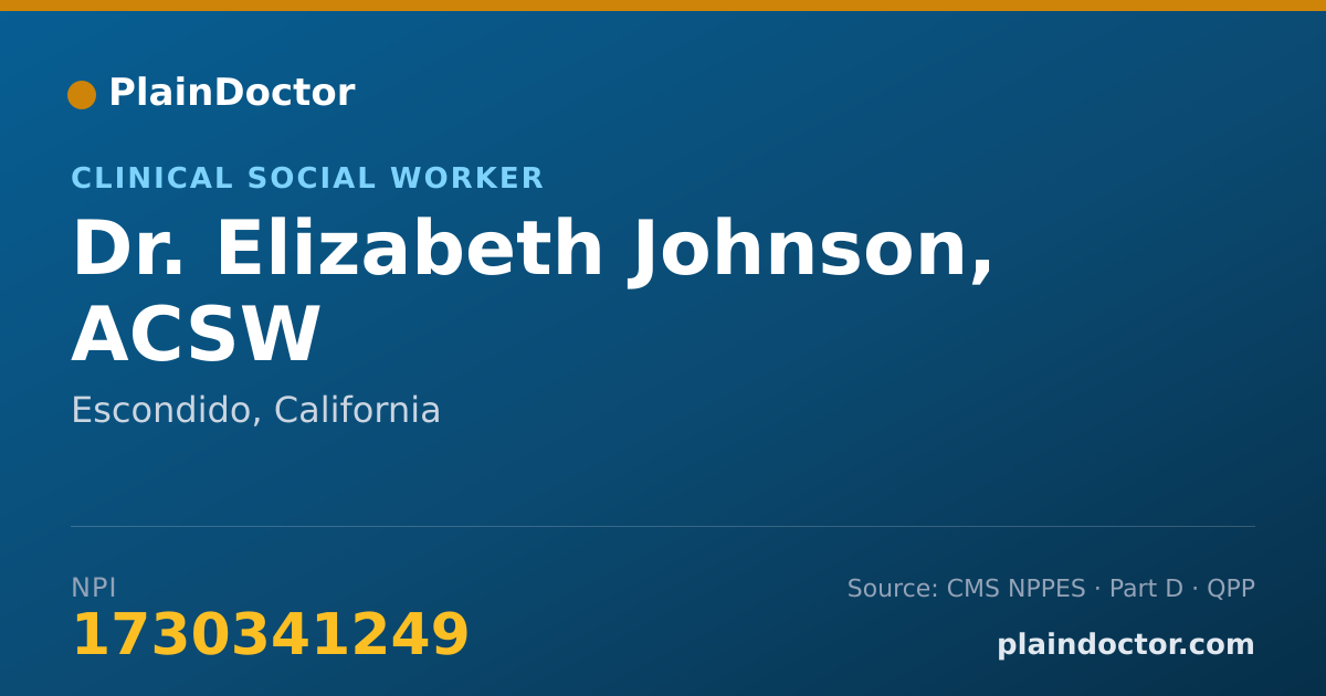 Shareable card for Elizabeth Johnson, ACSW - Clinical Social Worker, Escondido, CA