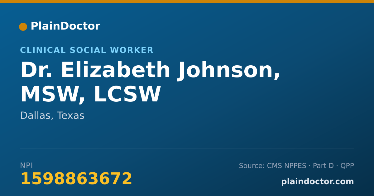 Shareable card for Elizabeth Johnson, MSW, LCSW - Clinical Social Worker, Dallas, TX
