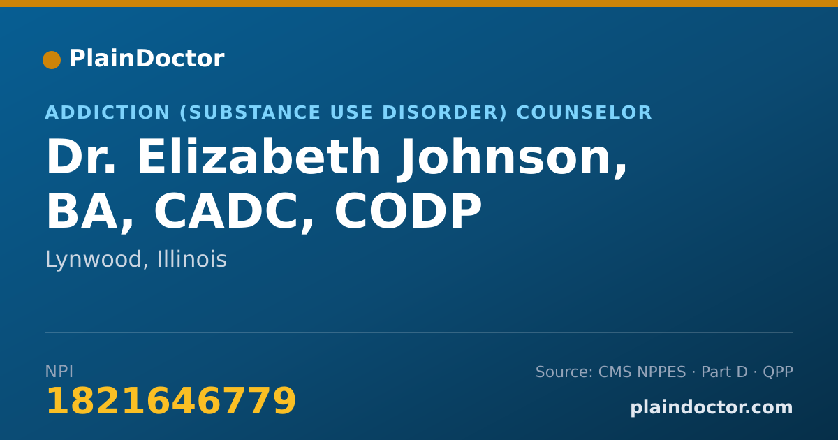 Shareable card for Elizabeth Johnson, BA, CADC, CODP - Addiction (Substance Use Disorder) Counselor, Lynwood, IL