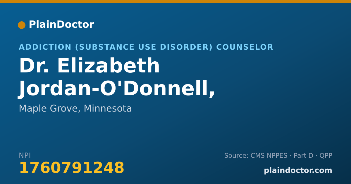 Shareable card for Elizabeth Jordan-O'Donnell, M.A., LPC - Addiction (Substance Use Disorder) Counselor, Maple Grove, MN