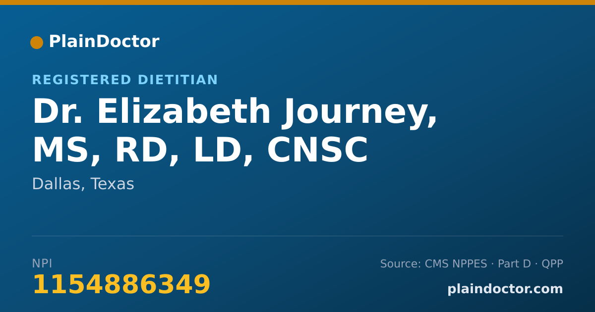 Shareable card for Elizabeth Journey, MS, RD, LD, CNSC - Registered Dietitian, Dallas, TX