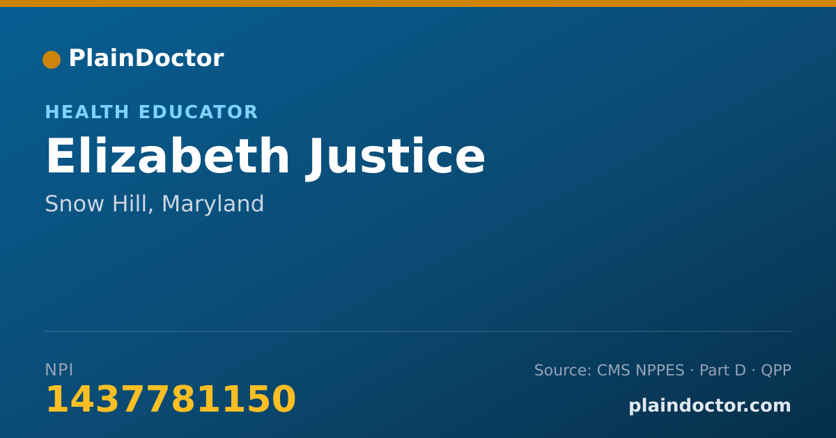 Shareable card for Elizabeth Justice - Health Educator, Snow Hill, MD