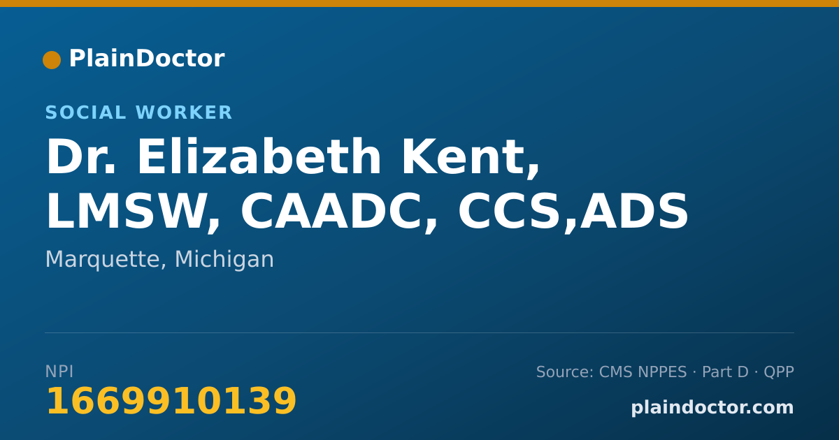 Shareable card for Elizabeth Kent, LMSW, CAADC, CCS,ADS - Social Worker, Marquette, MI