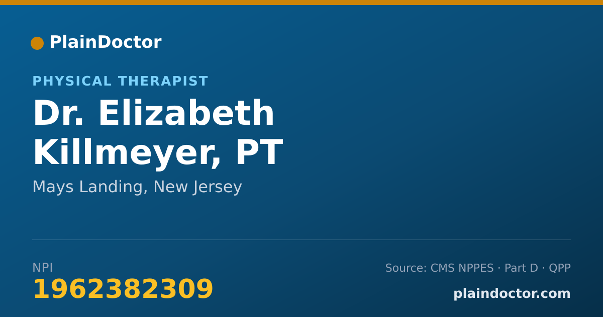Shareable card for Elizabeth Killmeyer, PT - Physical Therapist, Mays Landing, NJ